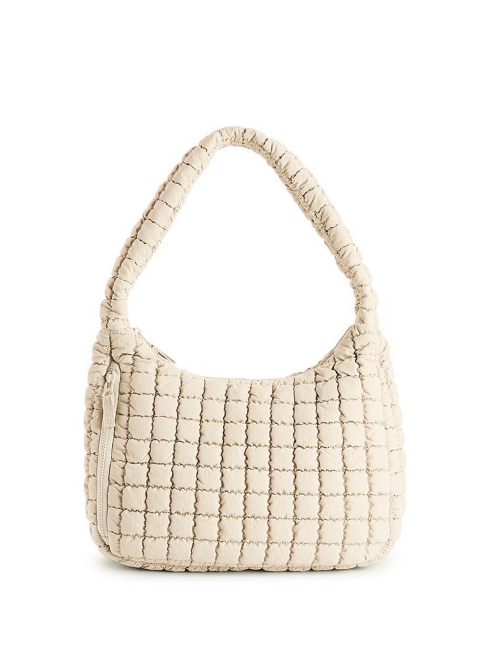 Cream Quilted Shoulder Hobo Bag